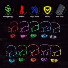 Halloween LED Mask Fluorescent Glowing Mask Cold Light Mask Party EL Mask Light Up Masks Glow In Dark COD