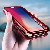 Bakeey Magnetic Adsorption Aluminum Glass Protective Case with Tempered Glass for iPhone X COD