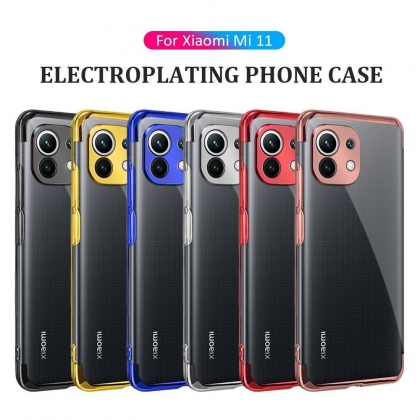 Bakeey for Xiaomi Mi 11 Case 2 in 1 Plating with Lens Protector Ultra-Thin Anti-Fingerprint Shockproof Transparent Soft TPU Protective Case Non-Original