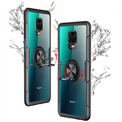 Bakeey for Xiaomi Redmi Note 9S / Redmi Note 9 Pro / Redmi Note 9 Pro Max Case Carbon Fiber Pattern 360° Rotation Adjustable Magnetic Ring Holder Shockproof Transparent Protective Case Non-origina