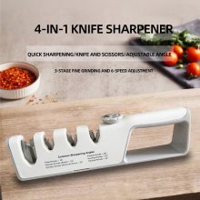 4-Stage Knife Scissors Sharpener Manual Professional Sharpening Tool with Grip and 6 Adjustable Angles for Kitchen Straight Knife / Serrated Knife / Scissors