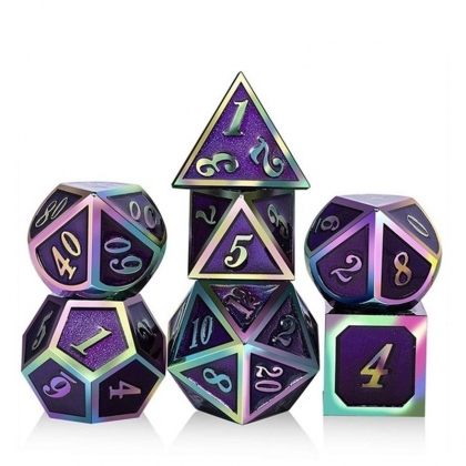 7Pcs/Set Rainbow Edge Metal Dice Set with Bag Board Role Playing Dragons Table Game Bar Party Game Dice Hobbies Toy Gift COD