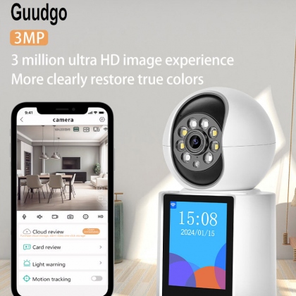 Guudgo 3MP 2.8 Inch IPS Screen Video Calling Camera Wireless PTZ IP Dome Camera Night Vision Humanoid Tracking Alarm Push Home Security CCTV Baby Monitor iCSEE APP Intercom Cameras with Remote Control