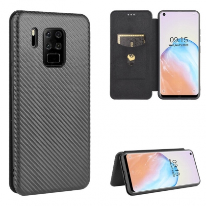 Bakeey for Oukitel C18 Pro Case Carbon Fiber Pattern Flip with Card Slot Stand PU Leather Shockproof Full Body Protective Case COD