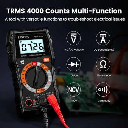 EU US Direct Kaiweets KM100S Digital Multimeter True-RMS Backlit for AC DC Voltage Current Resistance Capacitance Measures Ideal for Household Automotive and Industrial Usage