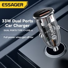 ESSAGER F712 PD33W 2-Port USB PD Car Charger Adapter USB-A+Type-C Support PPS PD3.0 PD2.0 QC3.0 QC2.0 AFC FCP HV-SCP BC1.2 DCP iP2.4A Fast Charging for iPhone 13 14 14Pro for Huawei Mate50 for Redmi K