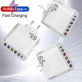 LYK-881 65W 6-Port USB Charger 5USB-A+Type-C ast Charging Wall Charger Adapter EU Plug US Plug for iPhone 12 13 14 14 Pro for Samsung Galaxy S23 for Xiaomi13pro for Oppo Reno9