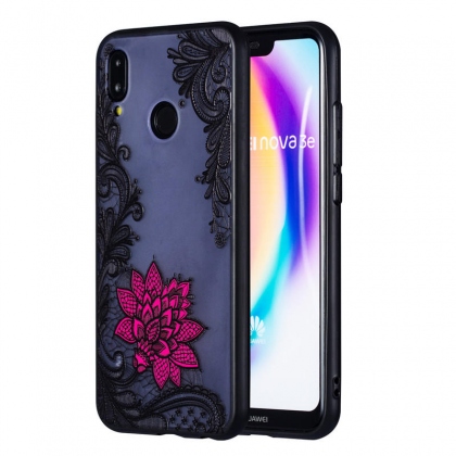 Enkay Emboss Lace Flower Shockproof PC TPU Back Cover Protective Case for Huawei P20 Lite Nova 3E COD