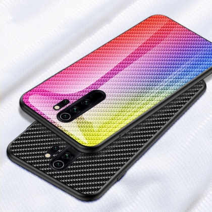 Bakeey for Xiaomi Redmi 9 Case Carbon Fiber Pattern Gradient Color Tempered Glass Shockproof Scratch Resistant Protective Case Non-original COD