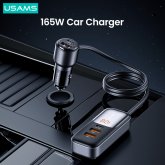 USAMS US-CC213 C40 165W 5-Port USB PD Car Charger Adapter 3USB-A+2USB-C Support PD QC AFC SCP FCP Fast Charging with Ciggarette Lighter Intelligent Digital Display for iPhone 15 14 13 for Huawei Mate6