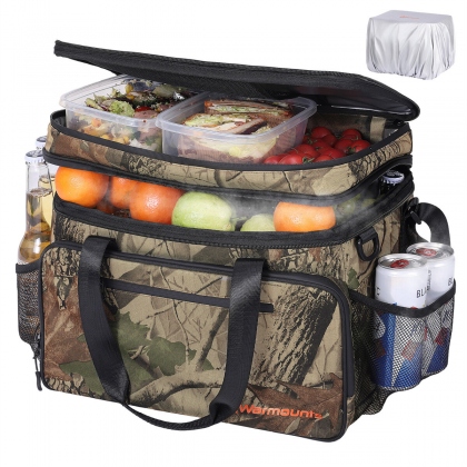 WARMOUNTS Soft Cooler Bag Insulated 48 Cans w/ Insulating Cover, Upgraded Leakproof Camping Cooler Bag 2 Compartment for Camping Hiking Picnic Beach COD