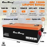 [US Direct] Cloudenergy 48V 150Ah LiFePO4 Deep Cycle Battery Pack for Golf Cart 7680Wh 15360W Energy Built-in 300A BMS 6000+ Cycles Life for RV, Marine,Golf Cart, Most of Out-Door Power Applications C