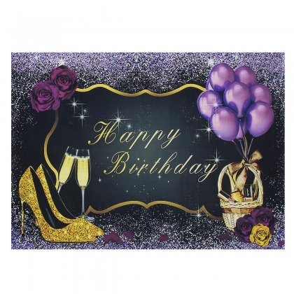 5x3FT 7x5FT 8x6FT Purple Rose Balloon Golden Happy Birthday Photography Backdrop Background Studio Prop - 0.9x1.5m COD