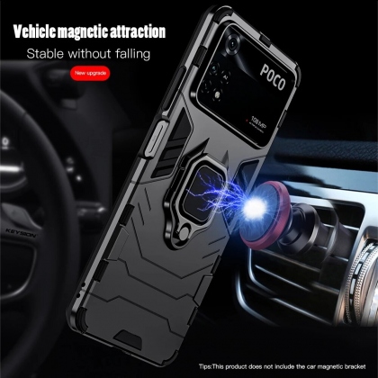 Bakeey for Xiaomi POCO X4 PRO 5G Armor Shockproof Magnetic with 360 Rotation Finger Ring Holder Stand PC Protective Case for Xiaomi POCO X4 PRO 5G Non-original