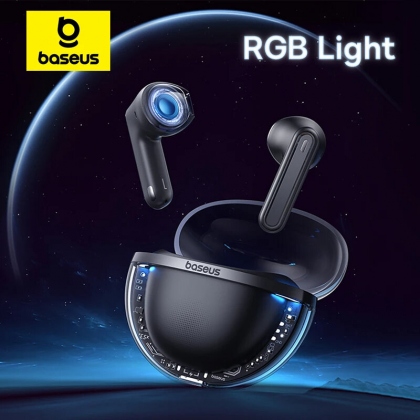 Baseus Bowie E5x TWS bluetooth 5.3 Earphone PEEK+PU Diaphragm 4-Mics Call Noise Reduction RGB Light 60ms Low Gaming Latency Semi-in-ear Sports Earphone C