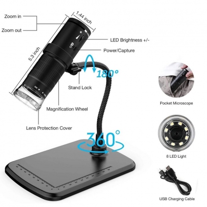 50X-1000X Wireless Digital Microscope Handheld USB HD Inspection Camera with Flexible Stand for Phone PC COD