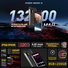 Ulefone Power Armor 13 13200mAh Battery 8GB 128GB 256GB 48MP Quad Camera 6.81 inch Wireless Charge NFC Helio G95 IP68 IP69K Waterproof 4G Rugged Smartphone