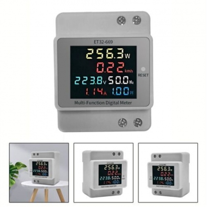 ET32-669 High Precision Professional Electrical Meter with Full-view LCD Screen Measures Voltage Current Power Frequency and Power Factor High Temperature Resistant Supports 22 KW Power