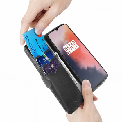 For OnePlus 7T Case Bakeey Flip with Stand Card Slots PU Leather Full Cover Shockproof Soft Protective Case COD