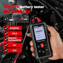 EU US Direct KAIWEETS KVB01 Car Battery Tester 12V24V Digital Battery Analyzer with State of Health Charge, Universal Compatibility with 100-2000CCA AGM EFB GEL Batteries Compact Secure Copper Clamps