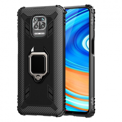 Bakeey for Xiaomi Redmi Note 9S / Xiaomi Redmi Note 9 Pro Case Carbon Fiber Pattern Armor Shockproof Anti-fingerprint with 360° Rotation Magnetic Ring Bracket PC Protective Case Non-original