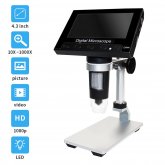 Mustool DM4 4.3In 8MP High-Resolution 720P Microscope with LED Lights Magnification 500/1000x Manual Focus for Precise Viewing Supports Multiple Languages Ideal for Research and Inspection