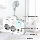 LDNIO Multi-socket Power Strip 2 EU Outlet with 3 USB 1 Type-C Port Multiple Socket Switch European Splitter Socket COD