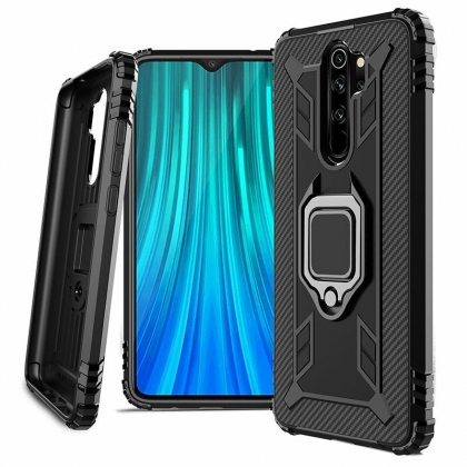 Bakeey for Xiaomi Redmi 9 Case Carbon Fiber Pattern Armor Shockproof Anti-Fingerprint with 360° Rotation Magnetic Ring Bracket PC Protective Case Non-original