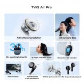 Vivo TWS Air Pro TWS bluetooth 5.3 Earphone ANC Active Noise Cancelling 3D Stereo Surround Bass Gaming Low Latency 30H Battery Life Semi-in-ear Sports Headphone with Mic