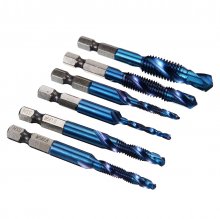 6Pcs M3-M10 1/4 Inch Hex Shank Metric Thread Blue Nano Coated HSS Drill and Tap Bits Screw Tap COD