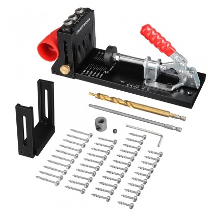 ENJOYWOOD XK4 Pocket Hole Jig Kit Aluminum Alloy Adjustable Woodworking Drilling Guide for Angled Holes with Drill Bit COD