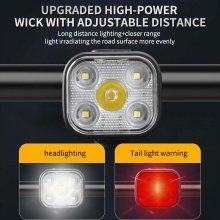 Bike Headlight 1000mAh Battery 4 Light Modes Type-C USB Charging Waterproof Lightweight Front Light Taillight for Night Cycling COD