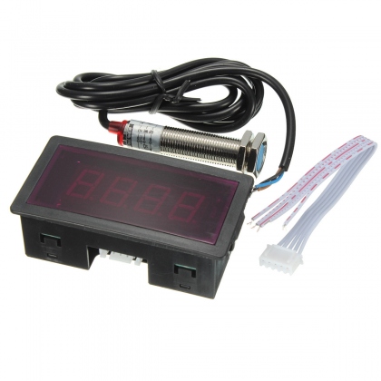 1Set Measuring Gauge 4 Digital Red LED Tachometer RPM Speed Meter 10-9999RPM Hall Proximity Switch Sensor NPN COD