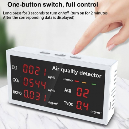 5 in1 Air Quality Monitor 5 In 1 Rechargeable Carbon Dioxide Meter With 1000mAh Battery Electric Digital CO2 Detector Portable TVOC HCHO CO AQI Air Pollution Analyzer For Home Office Car