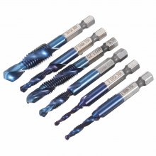 Drillpro 6pcs M3-M10 Combination Drill Tap Bit Set HSS 6542 Blue Nano Coated Deburr Countersink Drill Bits COD