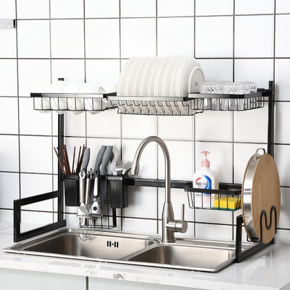 Bakeey 26/34in Dish Drying Rack Kitchen Draining Drainer Over Sink Organizer Stainless Steel Storage Shelf COD