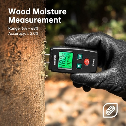 ERICKHILL EWM03 Compact Wood Moisture Meter Accurate Portable with Multifunction Capabilities Measures Wood Firewood Brick and Paper With Backlit LCD Display Auto Power Off and Data Hold