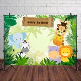 5x3FT 7x5FT 9x6FT Jungle Elephant Lion Happy Birthday Photography Backdrop Background Studio Prop COD