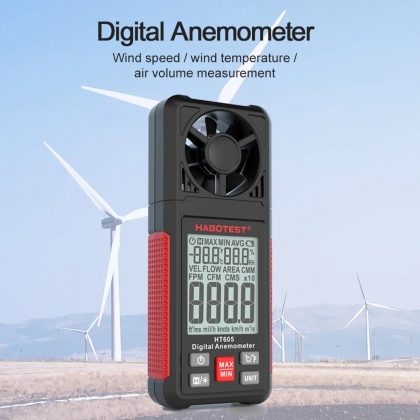 HABOTEST HT605 Digital Anemometer Portable Wind Speed Meter Windmeter LCD Backlight Display Temperature Humidity Meter COD