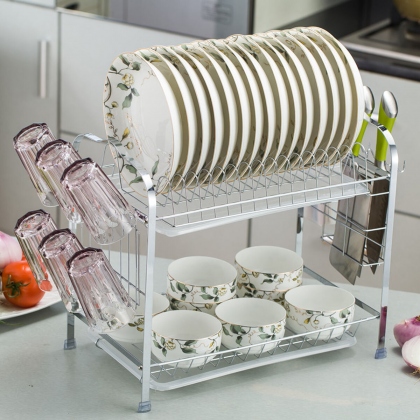 Double-layer Shelf Drained Shelf Tableware Shelf Dish Drying Rack Organizer COD