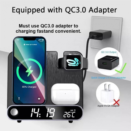 Bakeey 15W 3 in 1 Wireless Charger with Alarm Clock Fast Wireless Charging Stand for Qi-enabled Smart Phones for iPhone 15 14 13 12 for Huawei Mate60 Pro for Samsung Galaxy Z Flip4 for Airpods for iwa