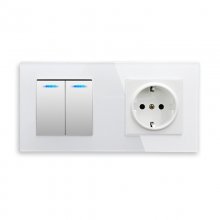 16A European Standard Wall Socket with Rocker Switch 2-way Tempered Glass LED Light Switch Panel Combination COD