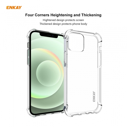 Enkay for iPhone 12 Mini Case with Airbags Anti-Fingerprint Non-Yellow Transparent TPU Protective Case Back Cover COD