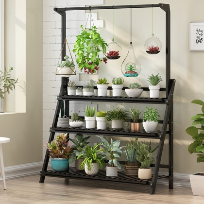 Three layer folding Flower Shelf Balcony 50cm 70cm 100cm Simple Indoor Hanging Plant Stand Flower Pot Organizer Storage Rack COD