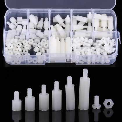 180pcs M3 Nylon White M-F Hex Standoff Spacers Screw Nut Assortment Kit with Box COD