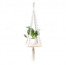 2 Tiers Wooden Wall Hanging Shelf Bohemian Handmade Macrame Wall Rope Rustic Shelves Floating Plant Rack Home Office Decorations COD