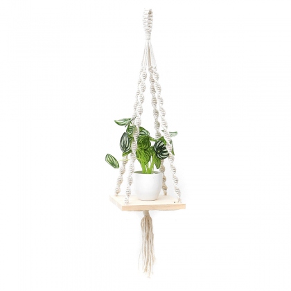 2 Tiers Wooden Wall Hanging Shelf Bohemian Handmade Macrame Wall Rope Rustic Shelves Floating Plant Rack Home Office Decorations COD