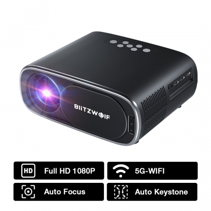 BlitzWolf®BW-V4 1080P Projector 5G-WIFI Mirroring Wireless Auto Focus Auto Keystone Correction Lens Protection Automatic Slide Smart Cinema Home Theater Outdoor Movie EU Plug