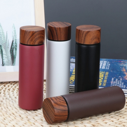 150ml Insulated Bottle Wood Grain Mini Cute Stainless Steel Thermos Cup Portable Pocket Vacuum Bottle Mini Coffee Mug with Tea Leak for Home Travel Outdoor