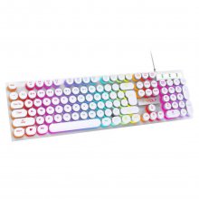 T-WOLF T80 USB Wired Round Keyboard 104Keys Rainbow RGB Backlight Gaming Keyboard Mechanical Feel Computer Punk Button Keyboard COD